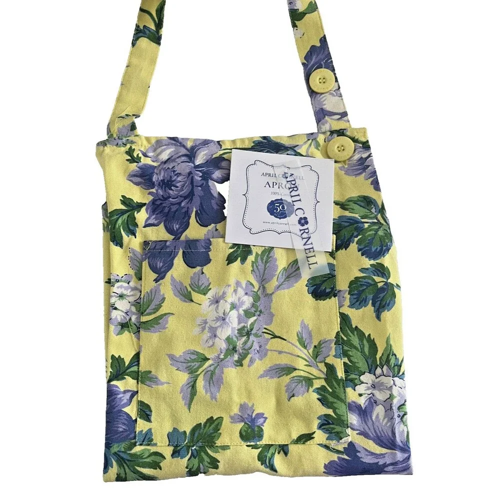 April Cornell Apron Purple Yellow Flowers French Country Spring 100% Cotton